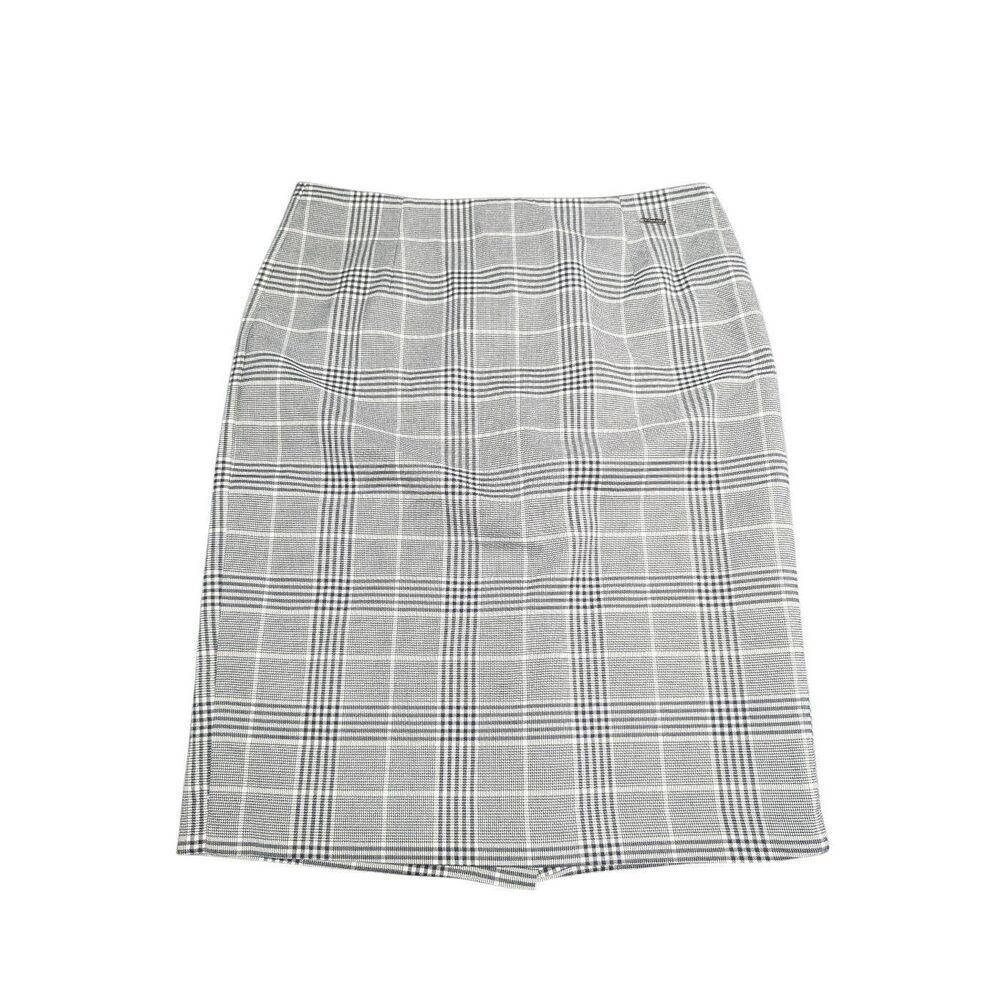 T Tahari Skirt Black White Pencil Midi Gingham Women's Size 8